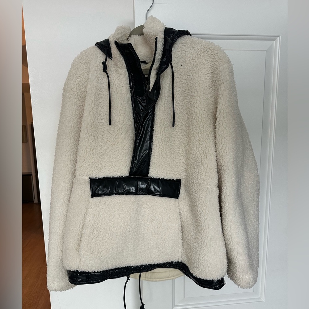 Moose Knuckles Cream Sherpa Pullover Jacket with Black Trim